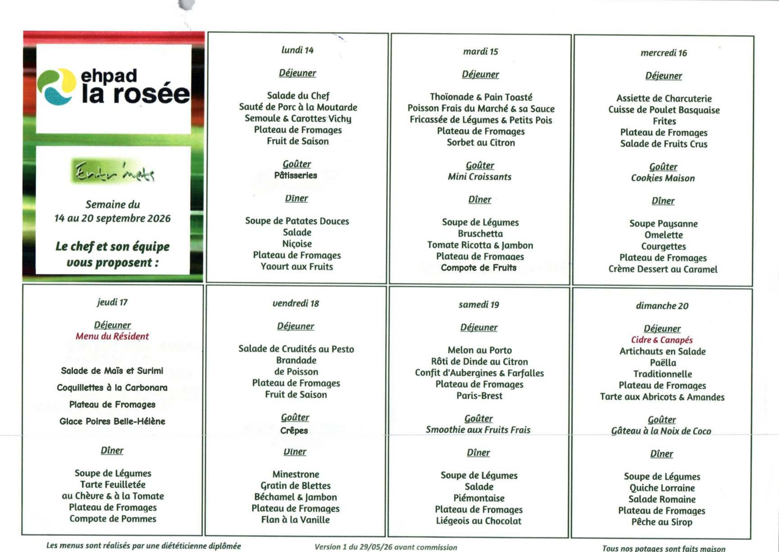 Menus semaine du 14 septembre