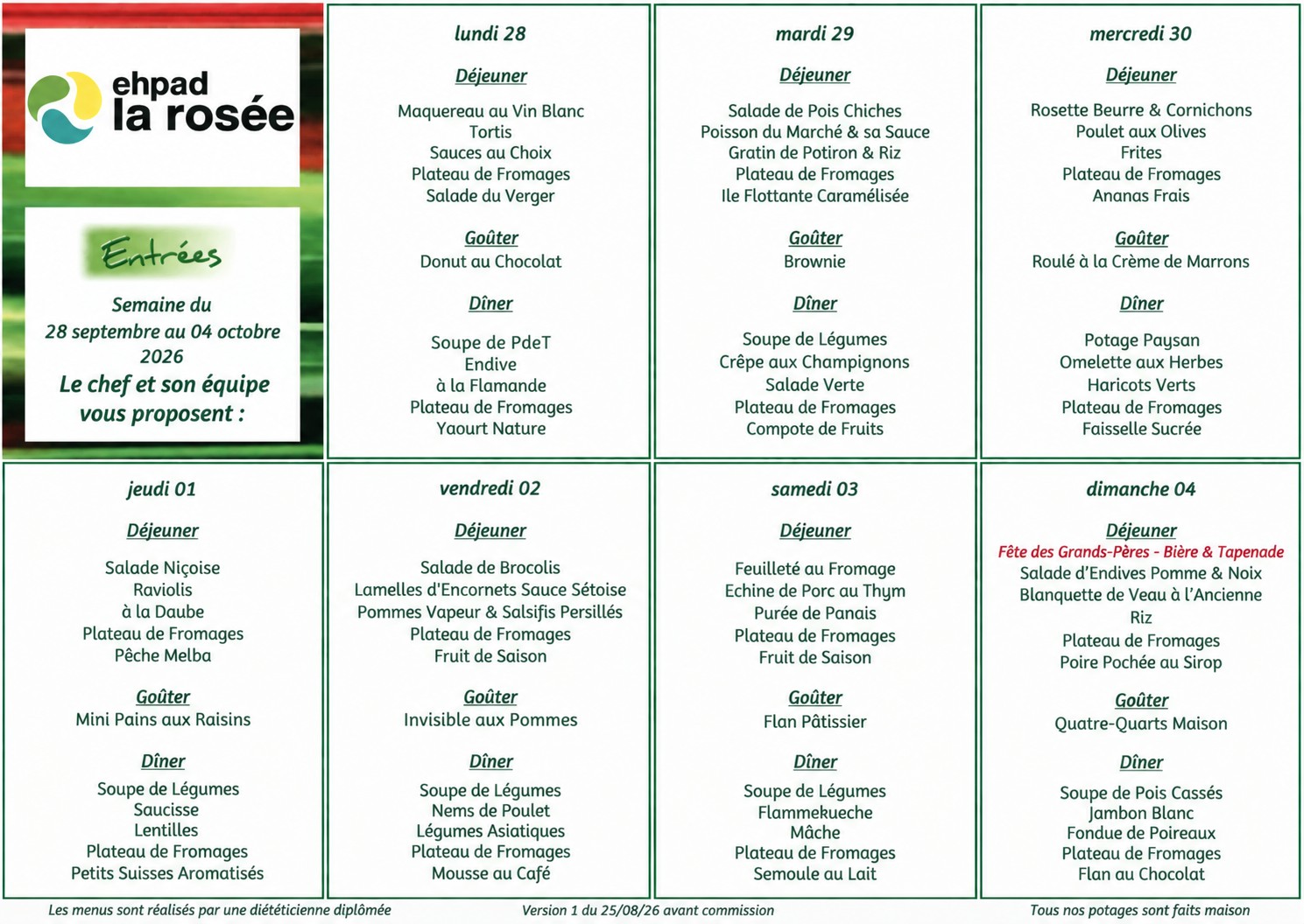 Menus semaine du 28 septembre