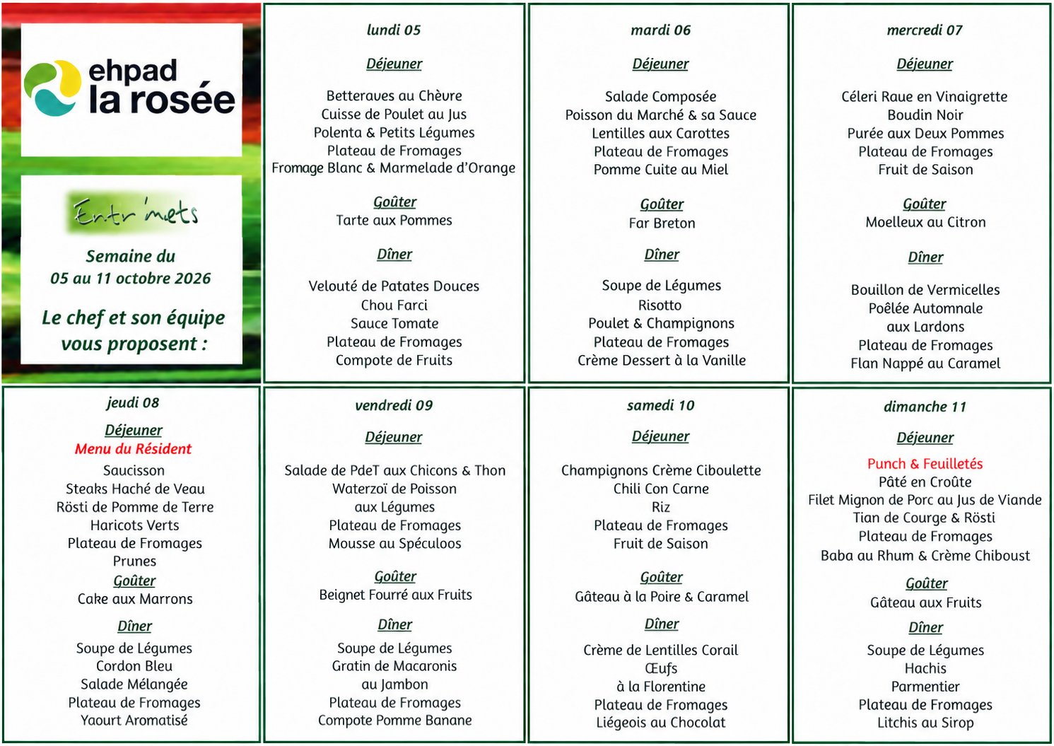 Menu semaine du 5 octobre