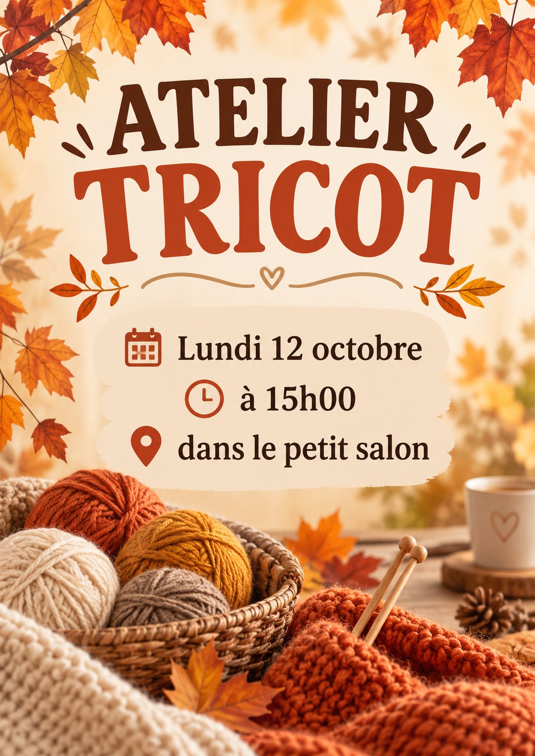 Atelier tricot lundi 12 octobre
