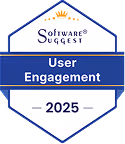 Diamond-shaped badge with 'Software Suggest' logo and text 'User Engagement 2025' in blue and white colors.