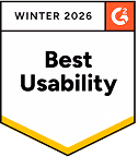 G2 Winter 2026 Best Usability award badge with white background and orange detail.