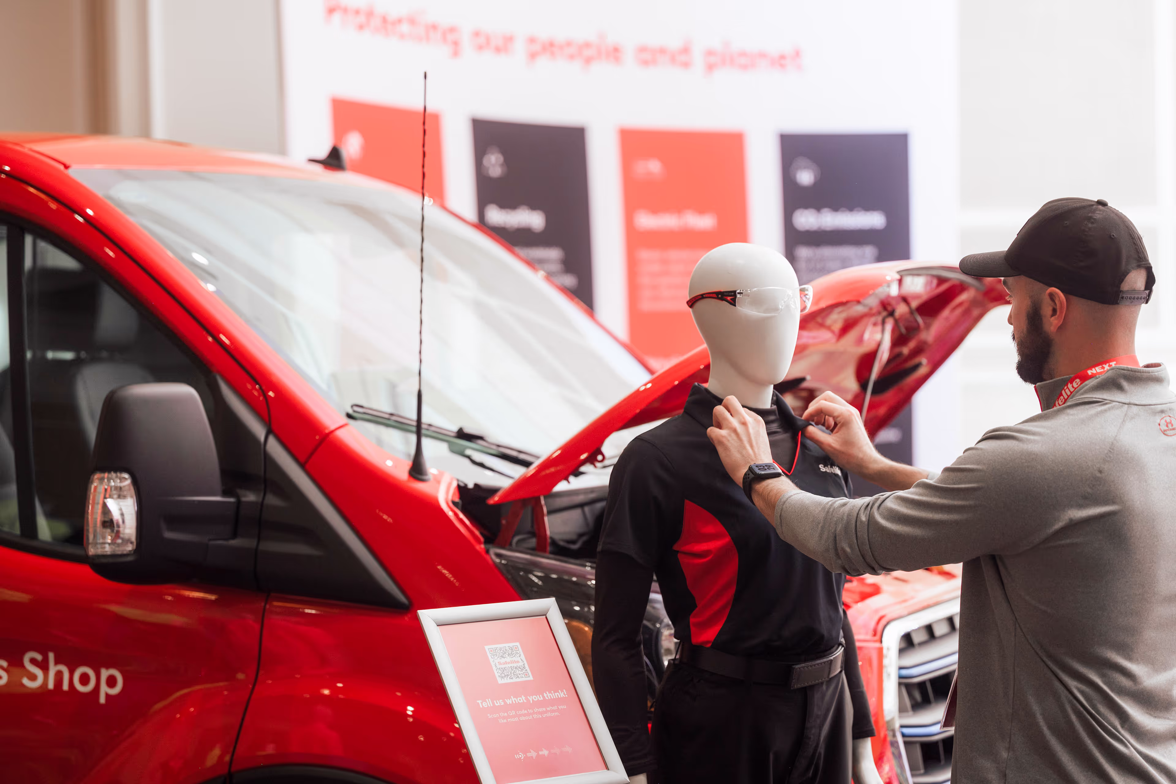 Man setting up mannequin