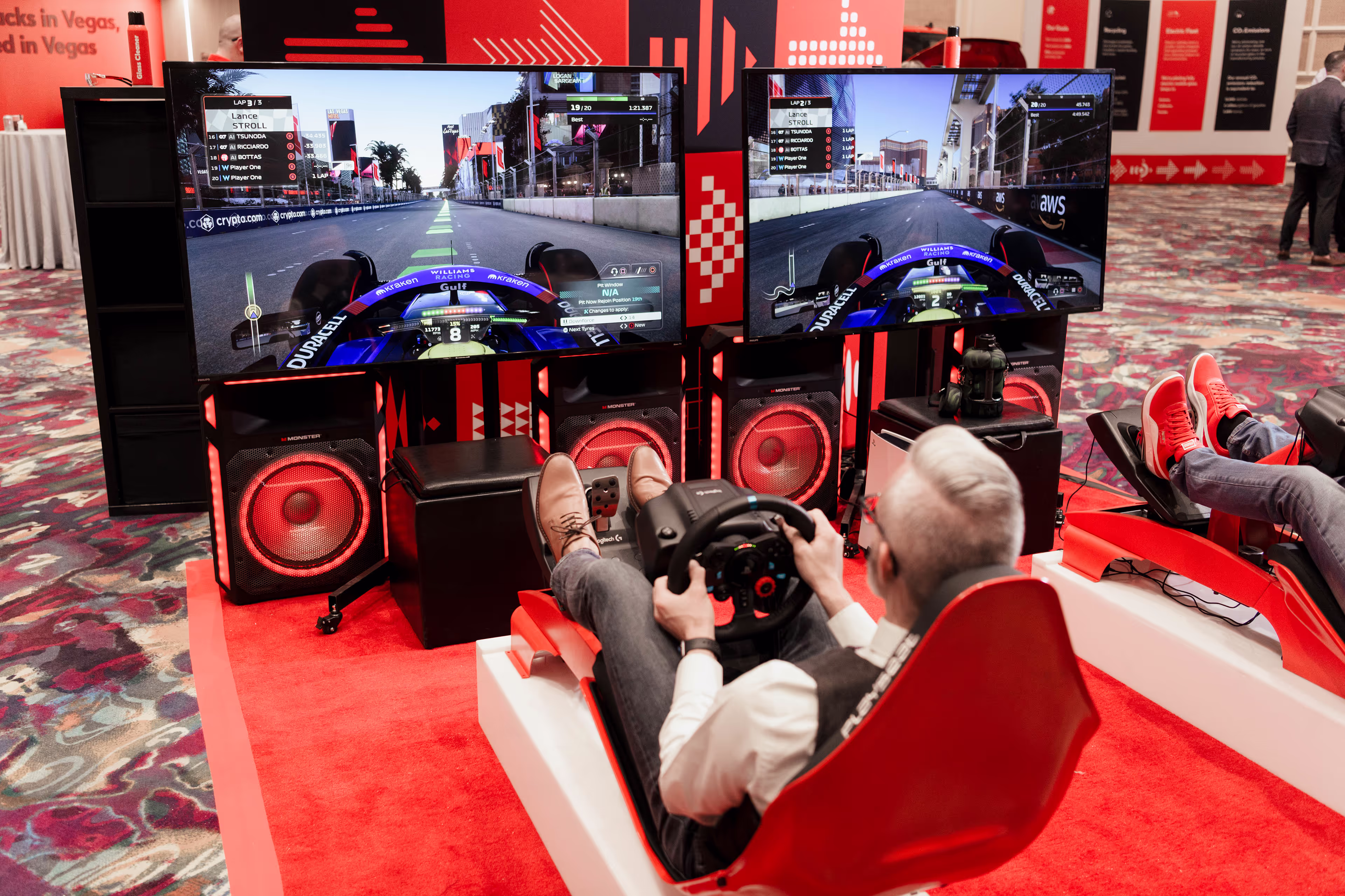 Man playing racing simulator