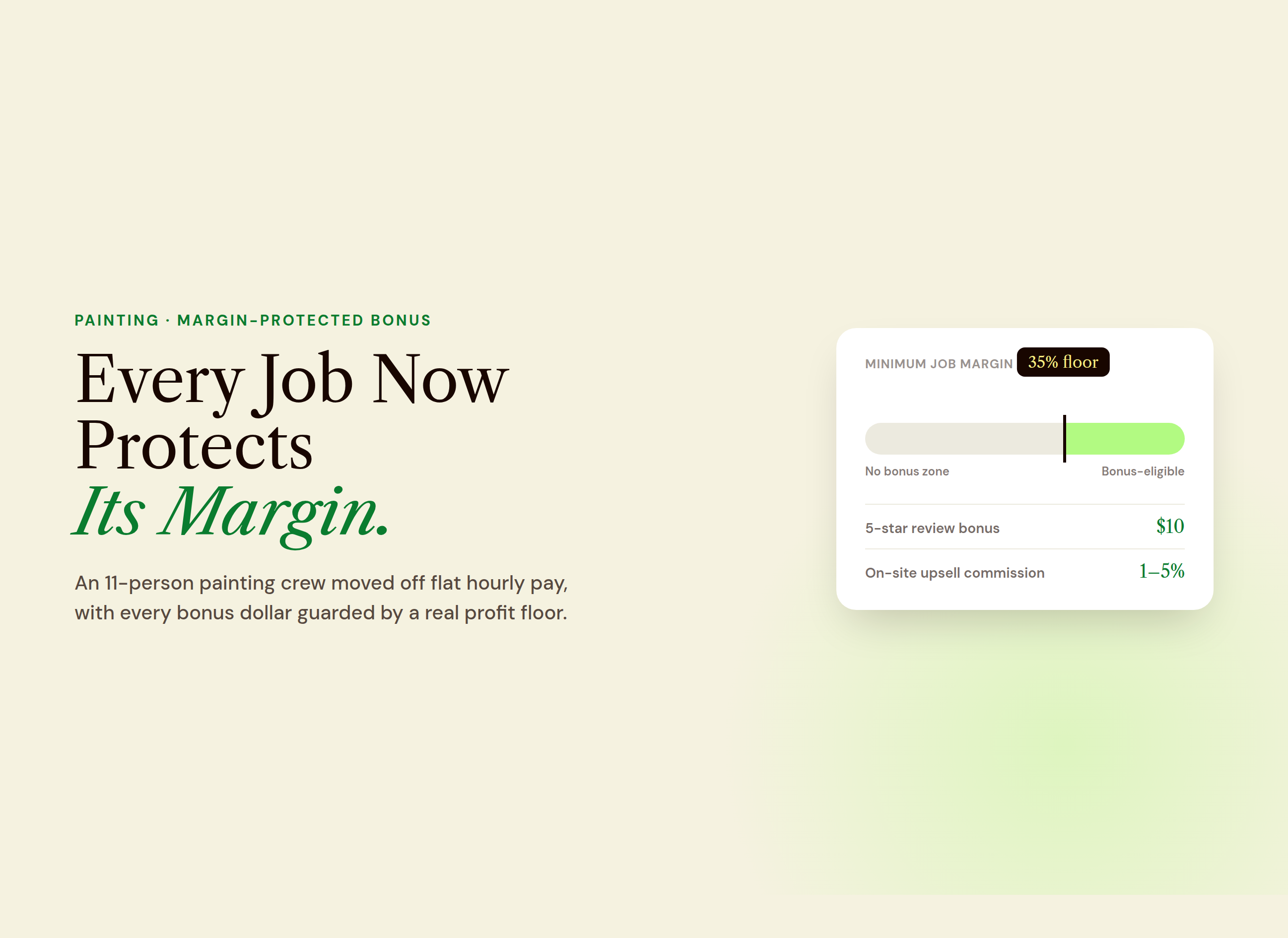 A painting company's new incentive plan protected by a 35 percent minimum job margin floor