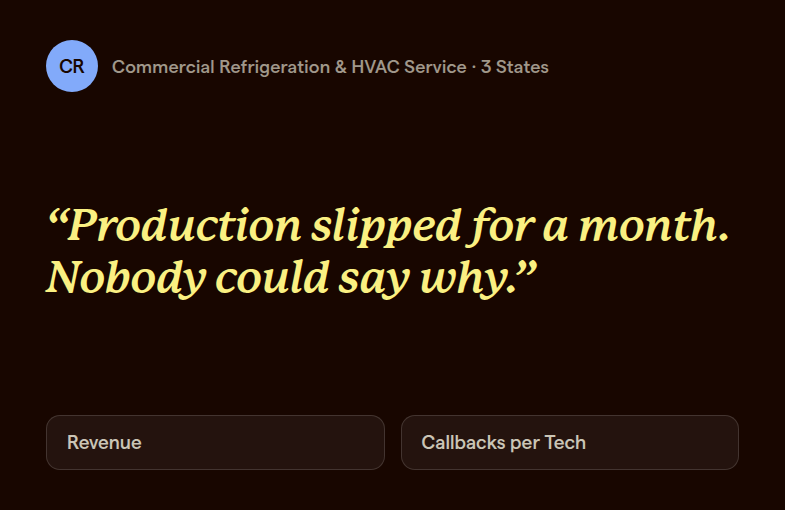 Commercial refrigeration and HVAC service company pull quote card