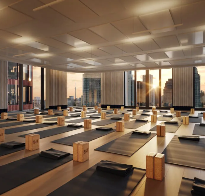 Yoga room visualization made by 3d rendering studio Omegarender.