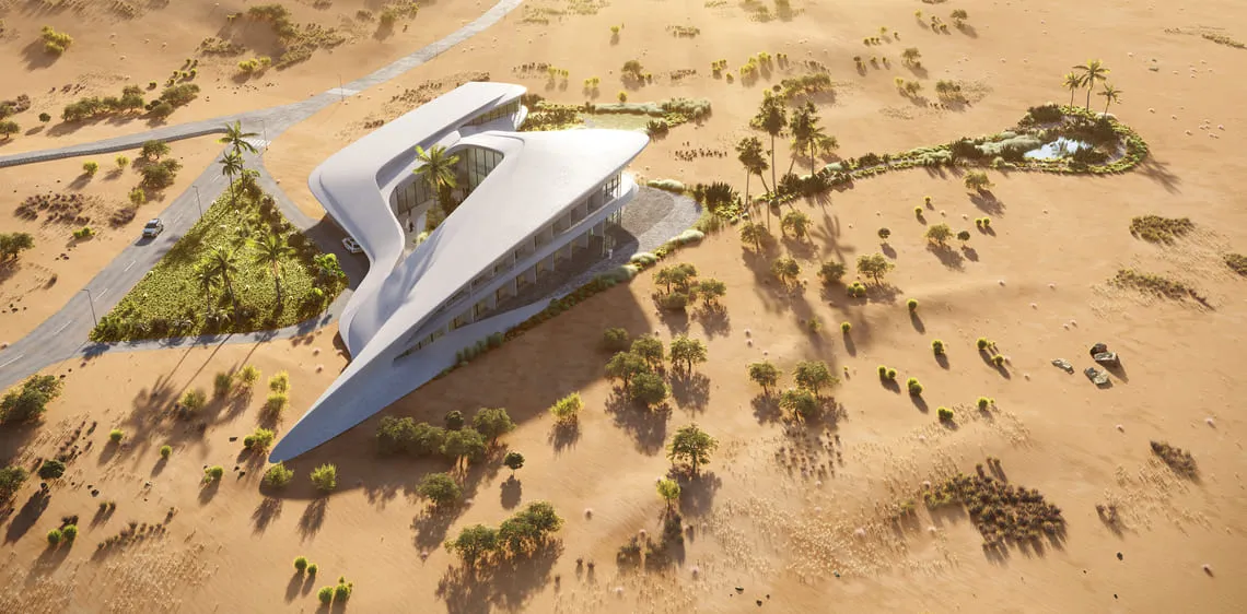 aerial view rendering made by architectural visualization studio Omegarender