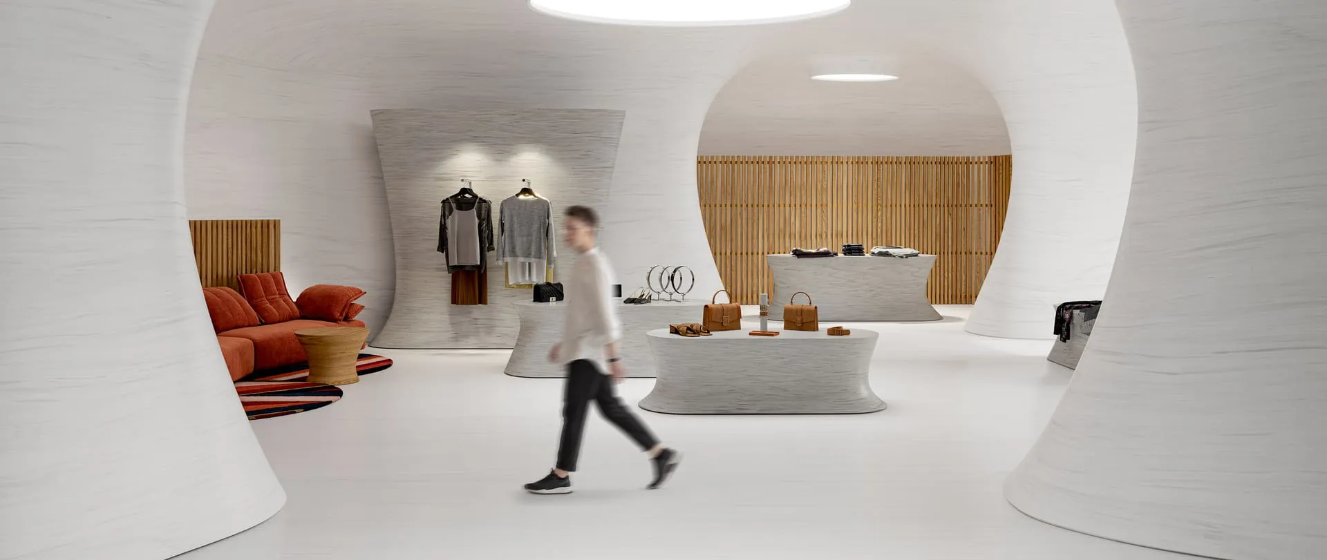 Illustrative example of photorealistic retail design 3d rendering.