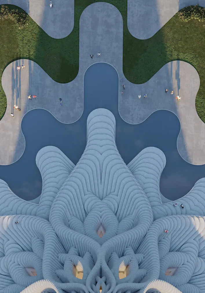 3D visualization of Office Center rendered for Gensler architectural studio