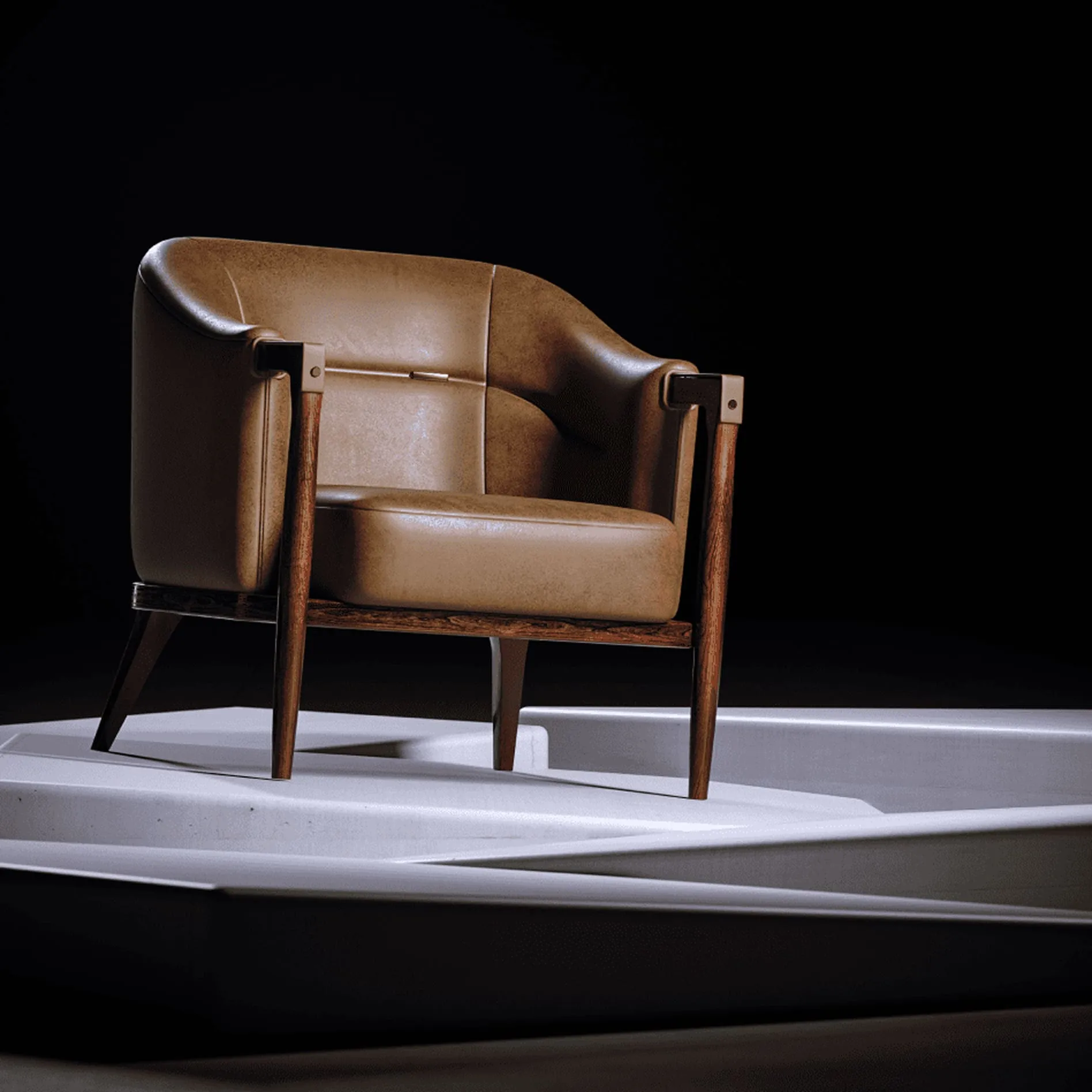 A close-up of the luxurious living room, focusing on a cozy armchair and a vase of flowers on a wooden coffee table. This highlights how 3d furniture rendering services can create intimate and detailed renderings of interior decor elements.