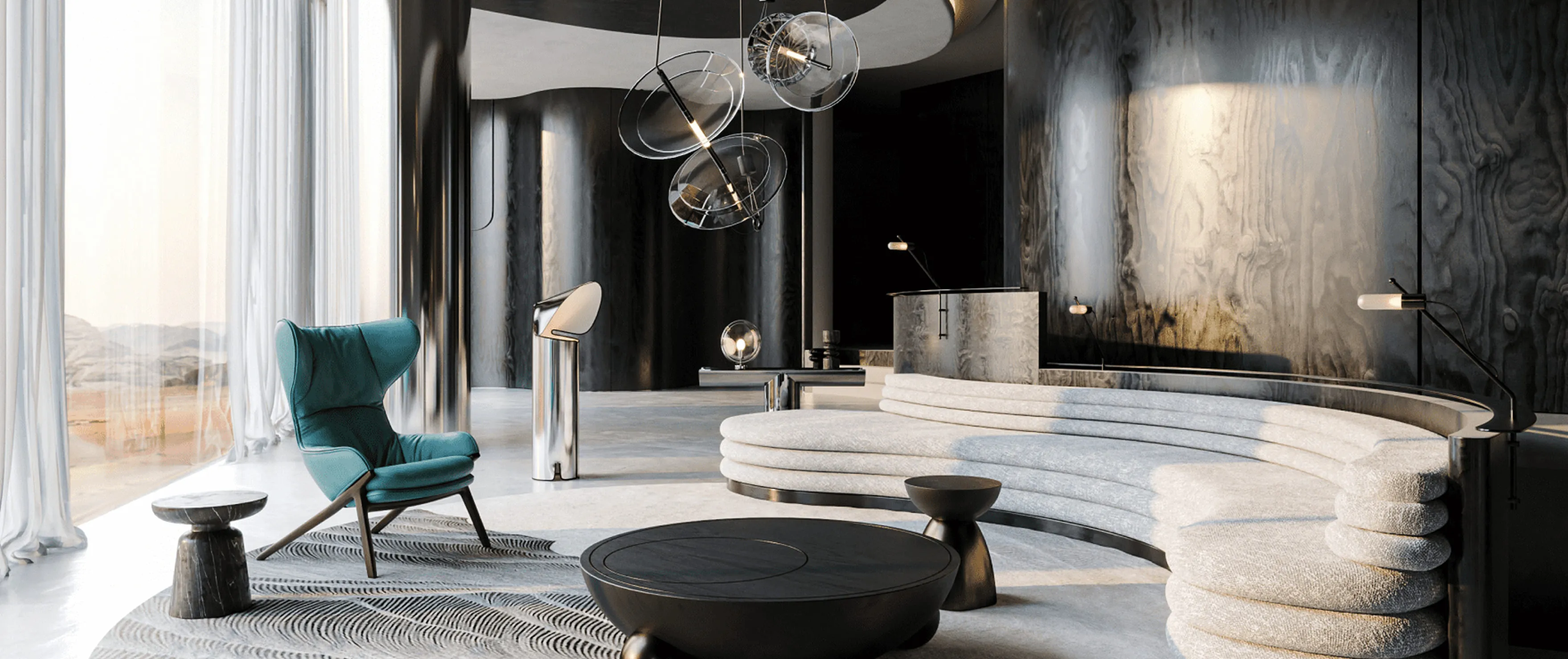 An urban site plan 3D rendering highlighting a complex grid of streets, buildings, and highways, viewed from above.