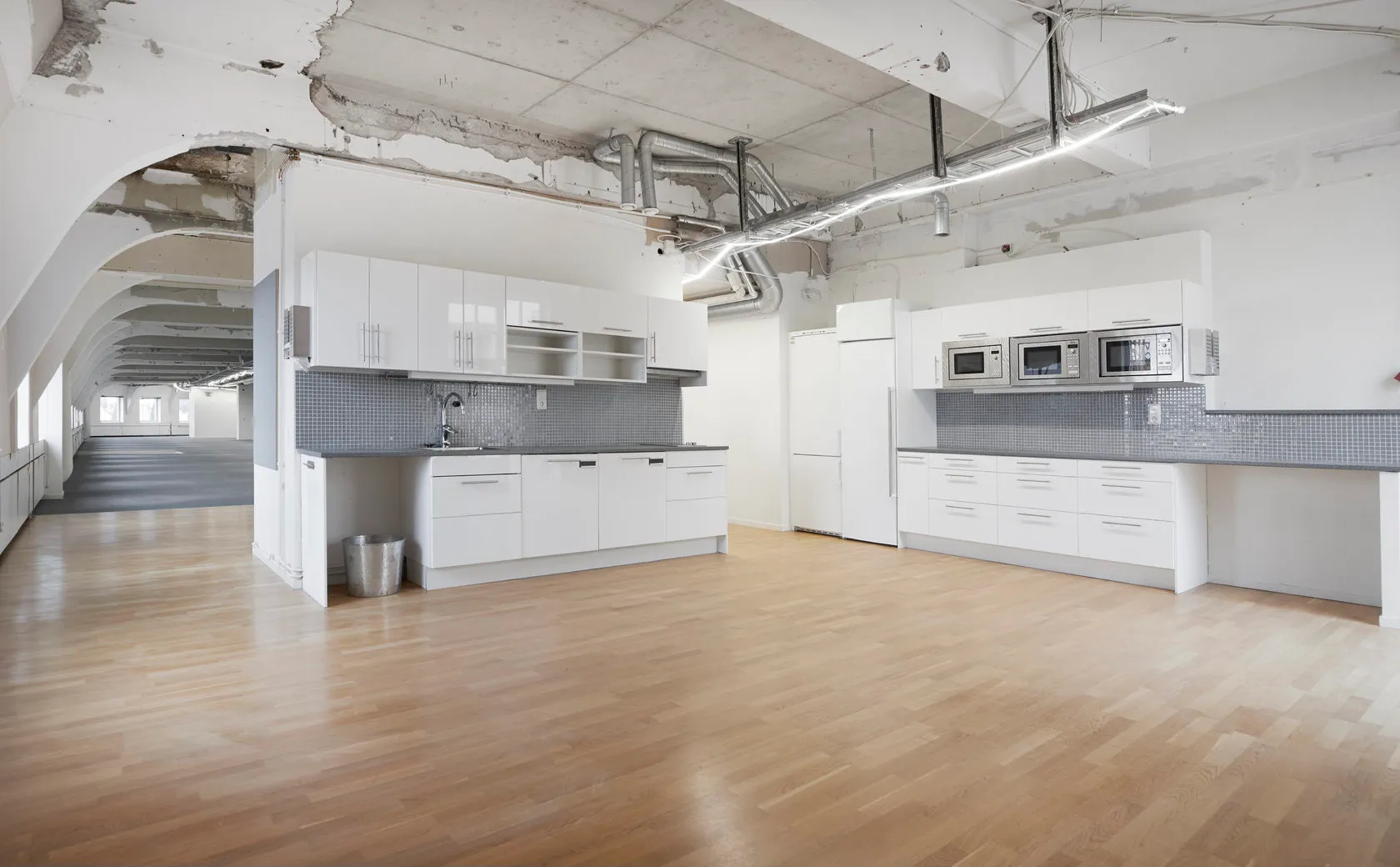 Virtual staging for real estate photos – the example of initial data. Office premises with naked and plain floors and walls.