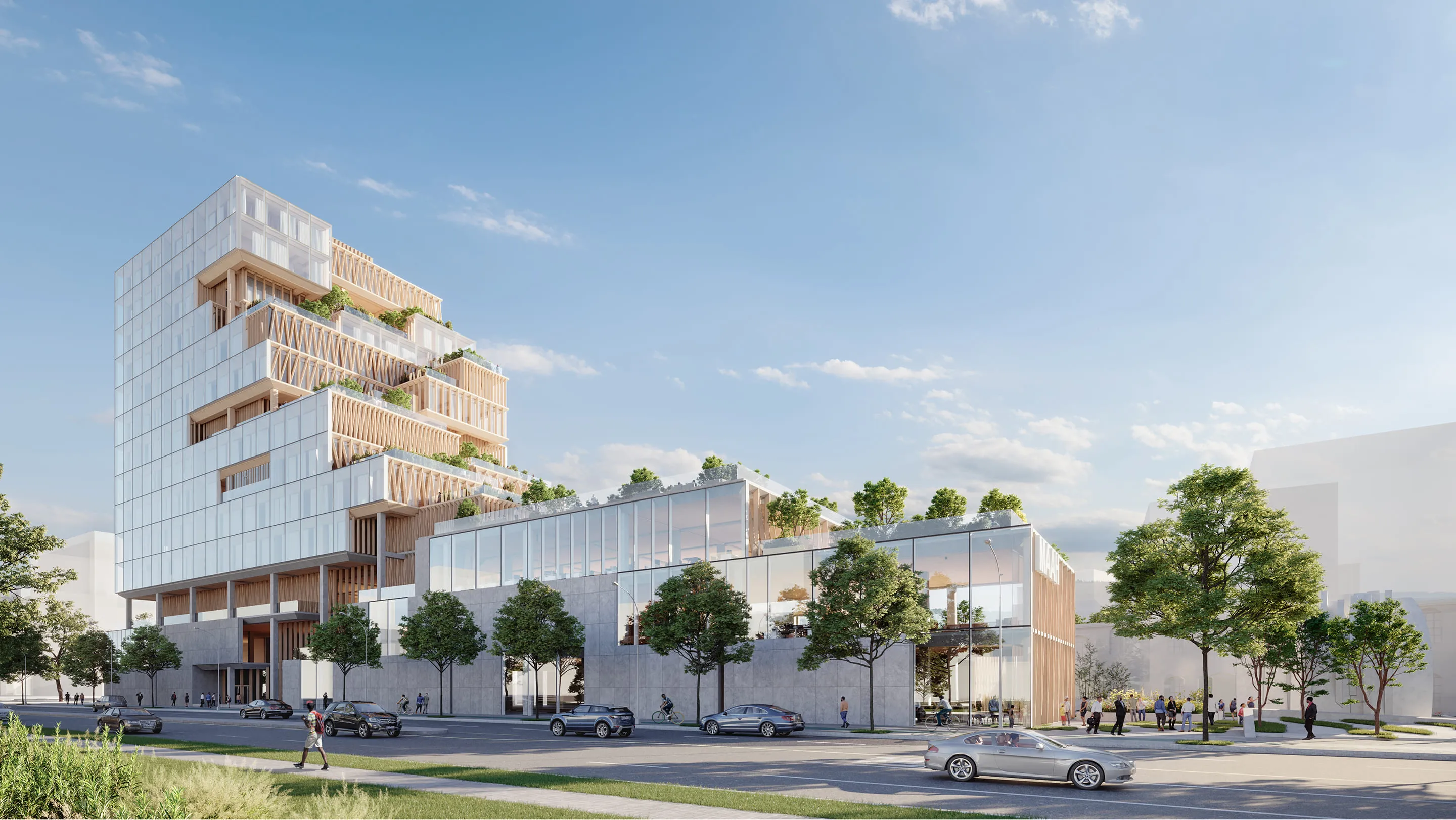 3D exterior rendering of a cultural complex concept designed by Boston architects.