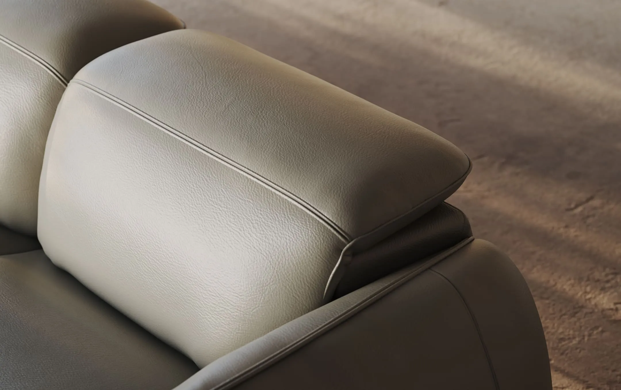 3D product rendering of a dining room setup featuring a glass table with modern wooden chairs, illuminated by a suspended minimalist pendant light and accent wall sconces. The dark blue walls add contrast and depth.