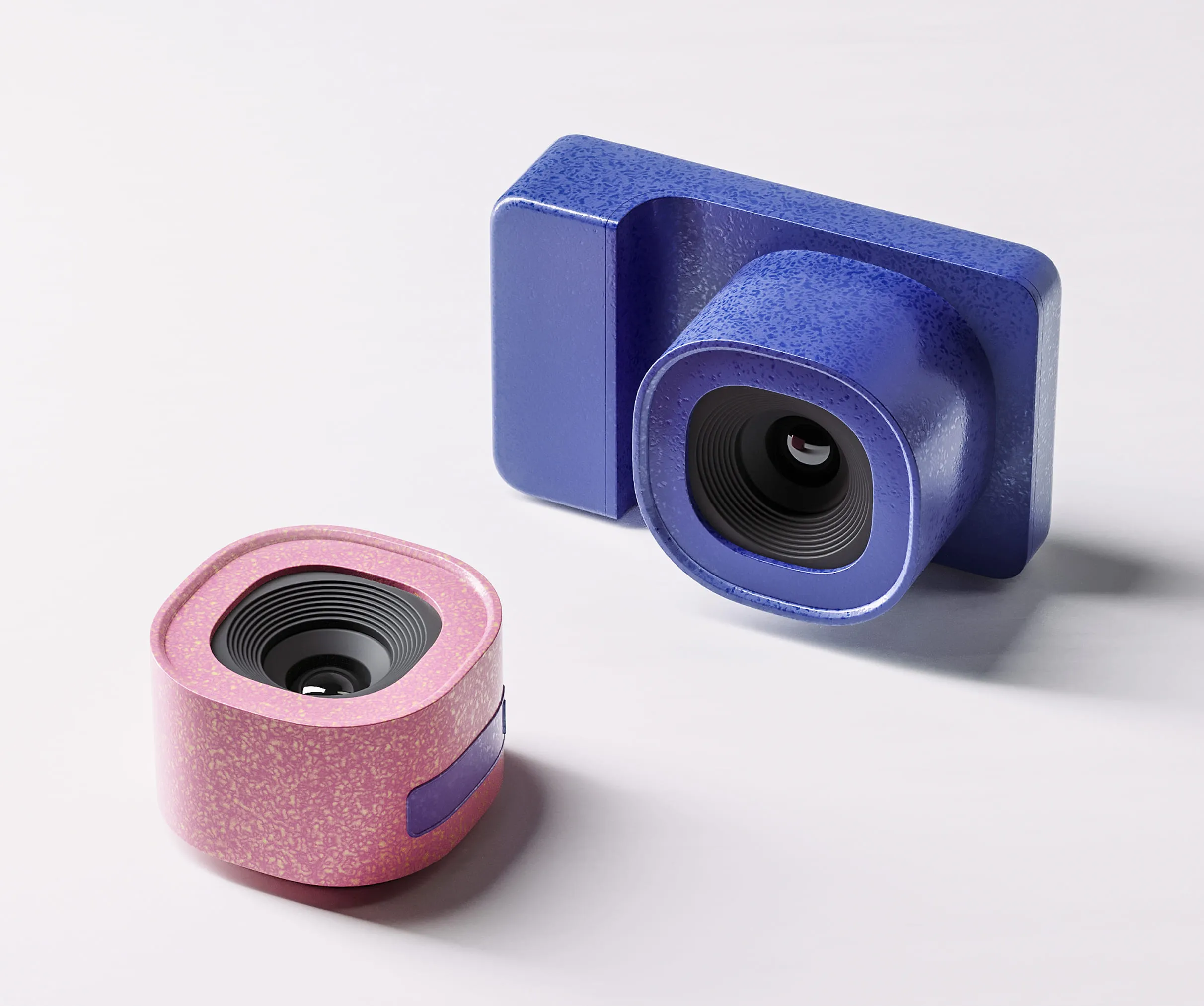 The same camera and lens rendered in full color and texture — highlighting the photorealistic capabilities of Product 3D Modeling Services.