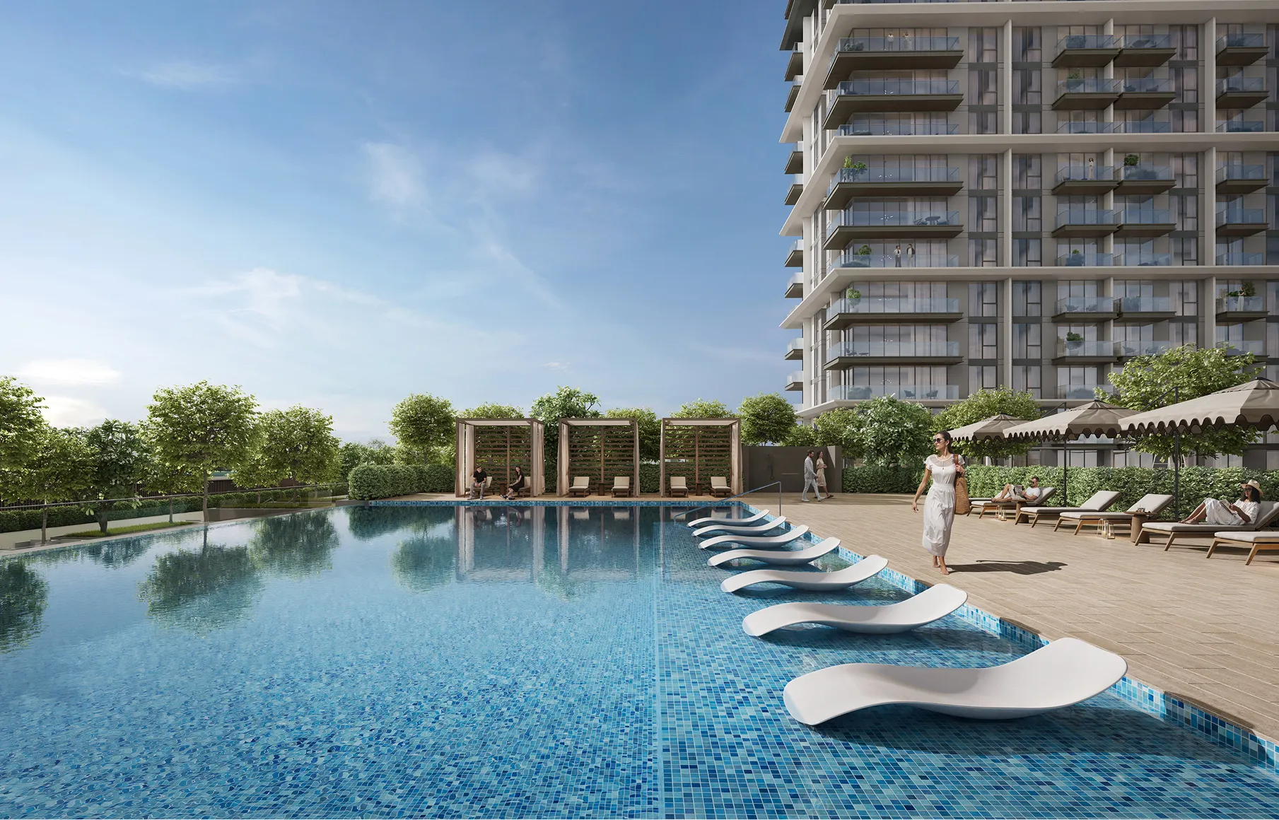 Rust-toned modern building over a small dam in a forested area, designed using detailed 3D exterior rendering services.