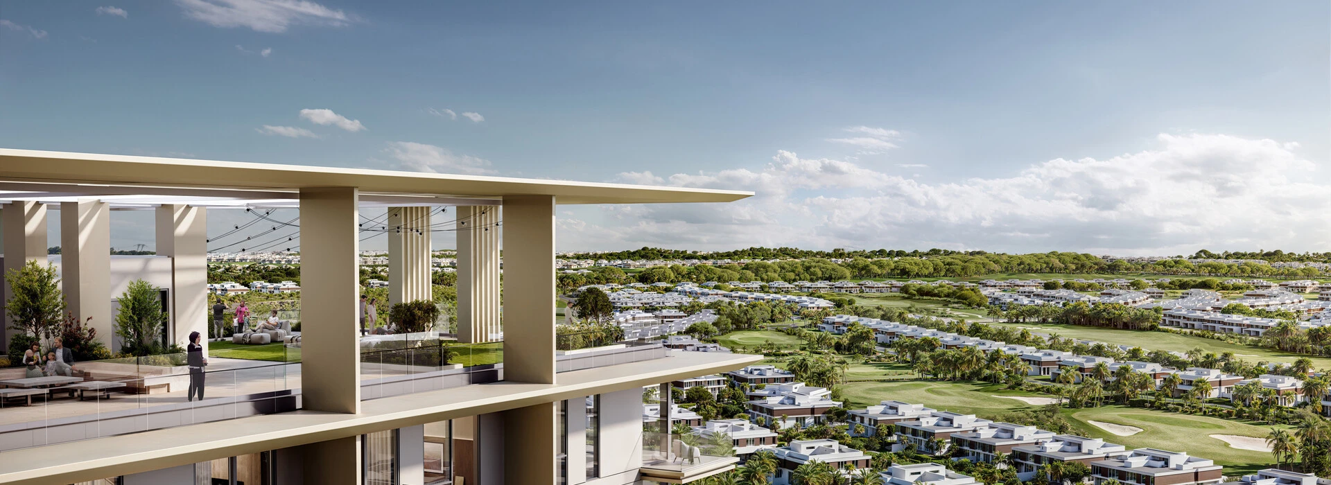 3d warehouse rendering of a modern logistics facility exterior with a semi-truck parked beside a large industrial building near an airport runway.