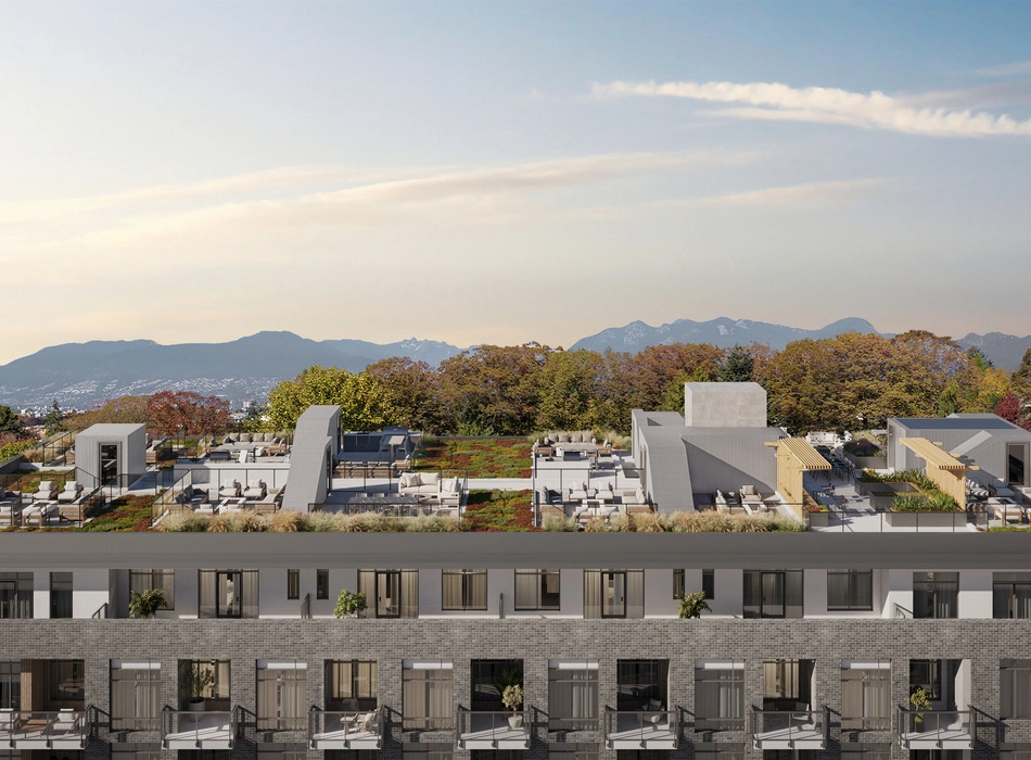 3d warehouse rendering of a large industrial warehouse facade with multiple loading bays, trucks in operation, and clean modern architectural design.