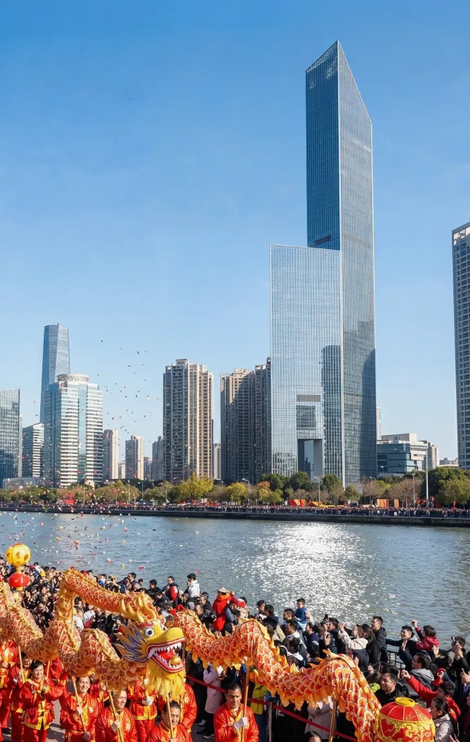 A 3D rendering of a high-rise building with sleek glass panels reflecting the sky and clouds.