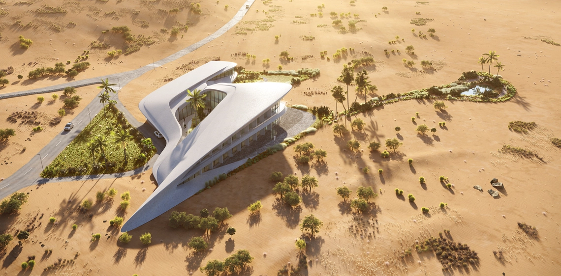 aerial view rendering made by architectural visualization studio Omegarender