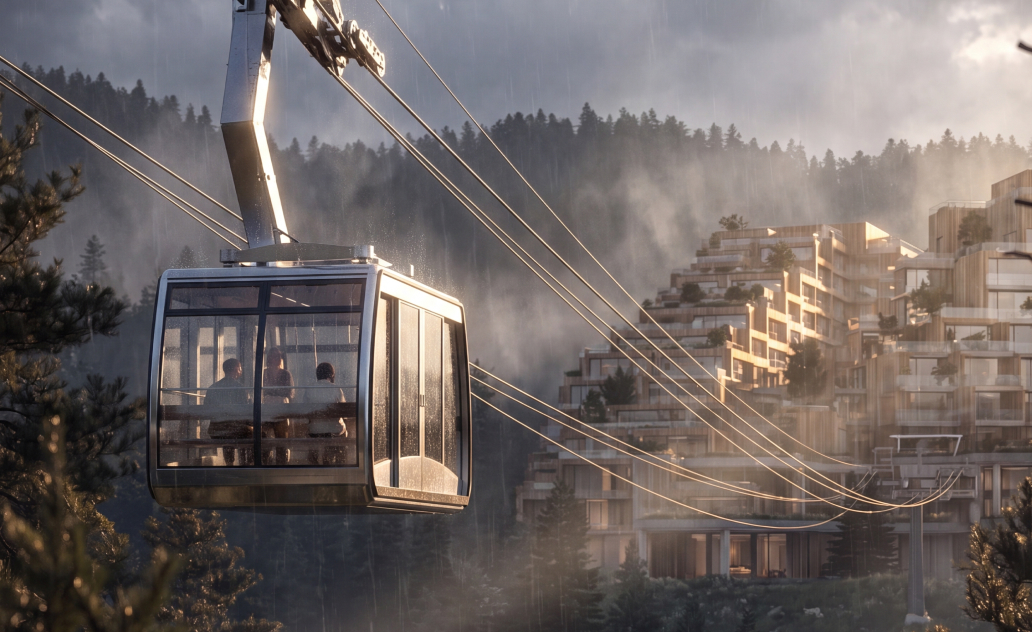 Cable car above the Belong mountain development