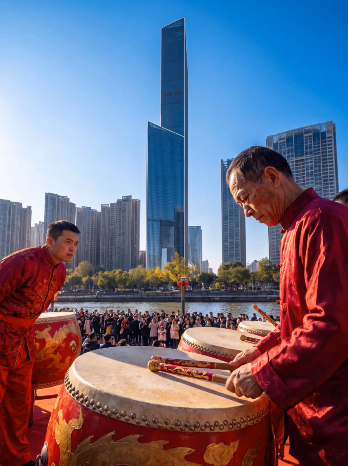 Drummers beside the Zenith tower