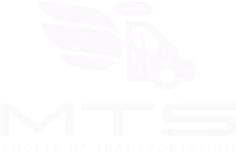 Logo featuring a delivery van with wings and a halo, above the text 'MTS Angels of Transportation'.