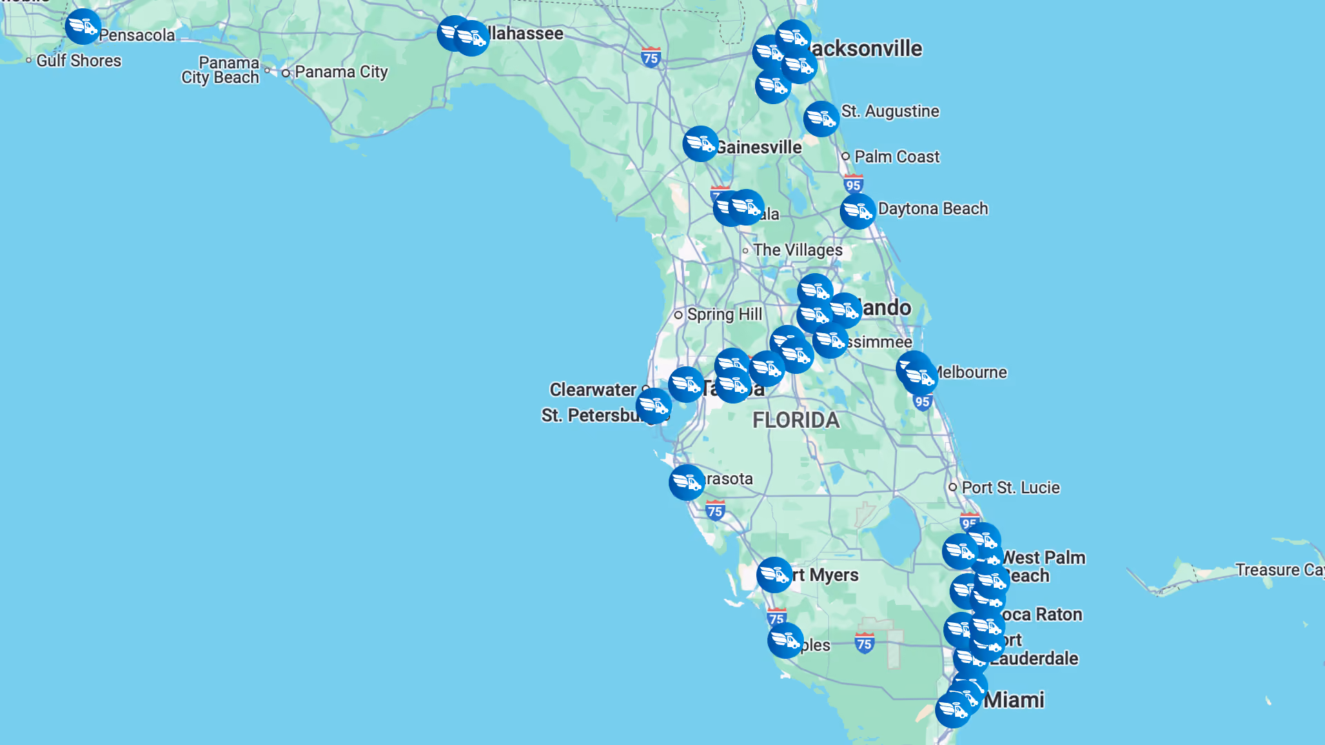 A map of Florida with. PPEC centers