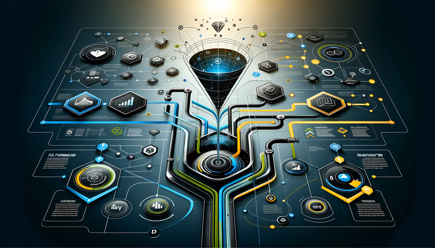 DALL·E 2024-04-05 12.32.48 - Create a sophisticated and futuristic infographic with a high-tech aesthetic, using the brand's color palette of blue, green, black, yellowish, and gr|DALL·E 2024-04-05 12.34.43 - Create a clean and minimalistic version of the sophisticated and futuristic infographic with a high-tech aesthetic, using the brand's color palette of