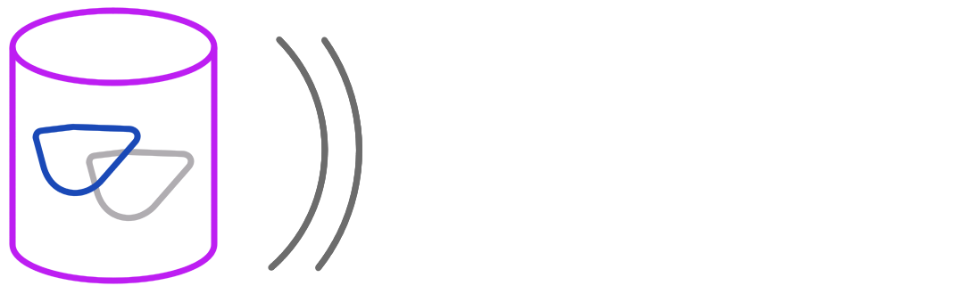 A pair of geometric shapes representing waveguides float inside a cylinder with amplification waves radiating off it, emphasizing engineering for efficiency.