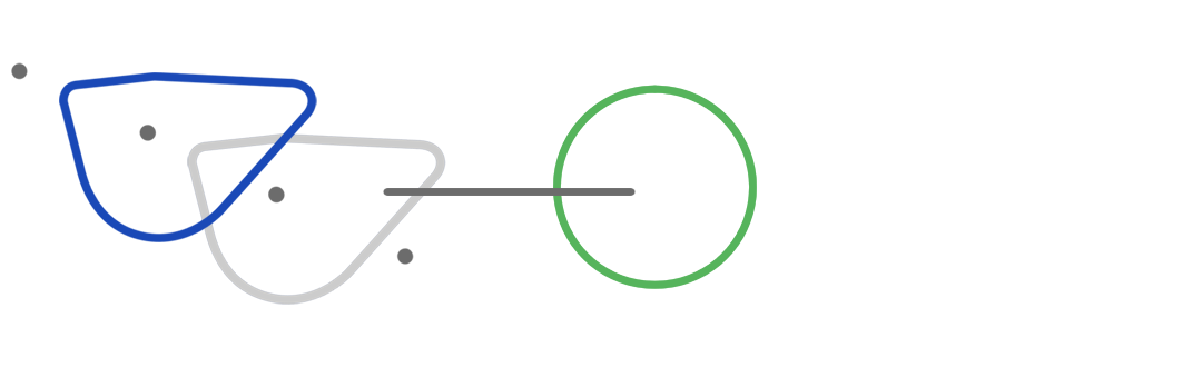 A pair of geometric shapes representing waveguide lenses and a line connecting a circle representing the human viewer.