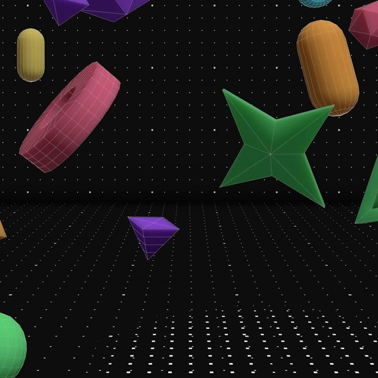Colorful digital shapes react with real world physics.