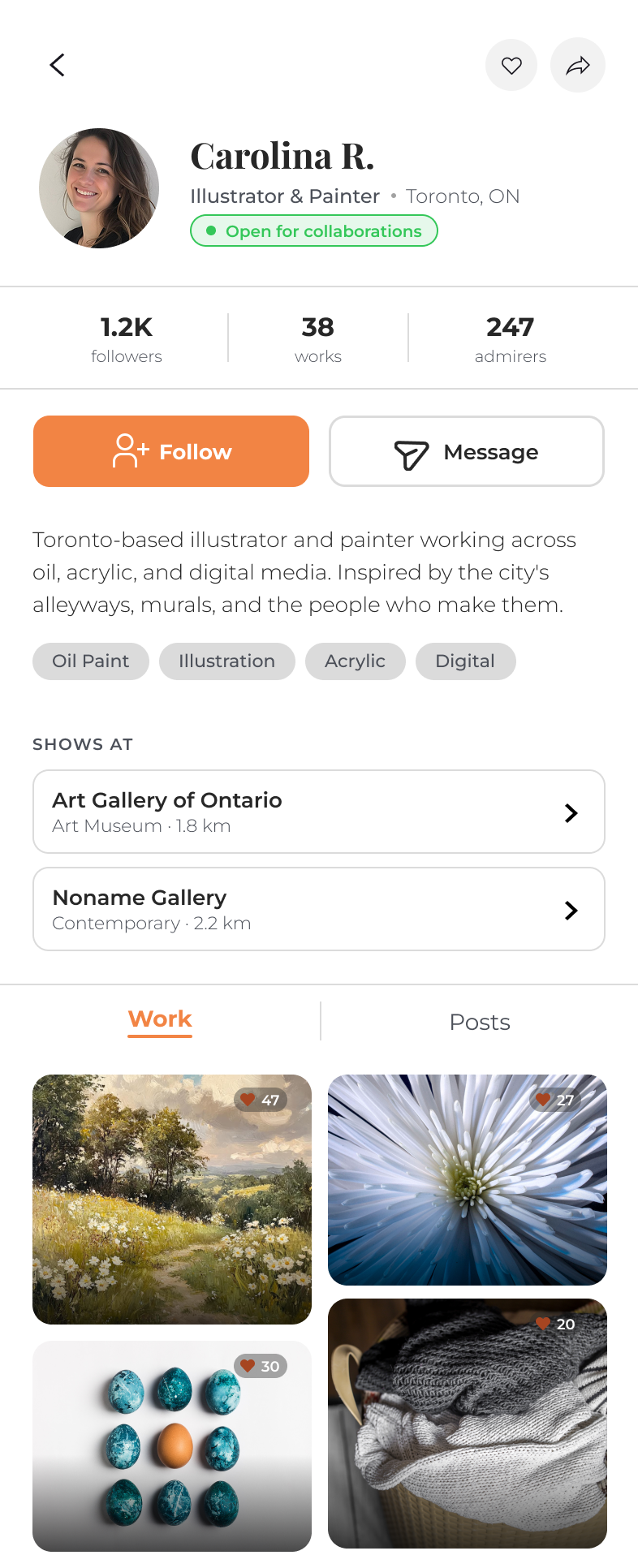 Artscape artist profile screen