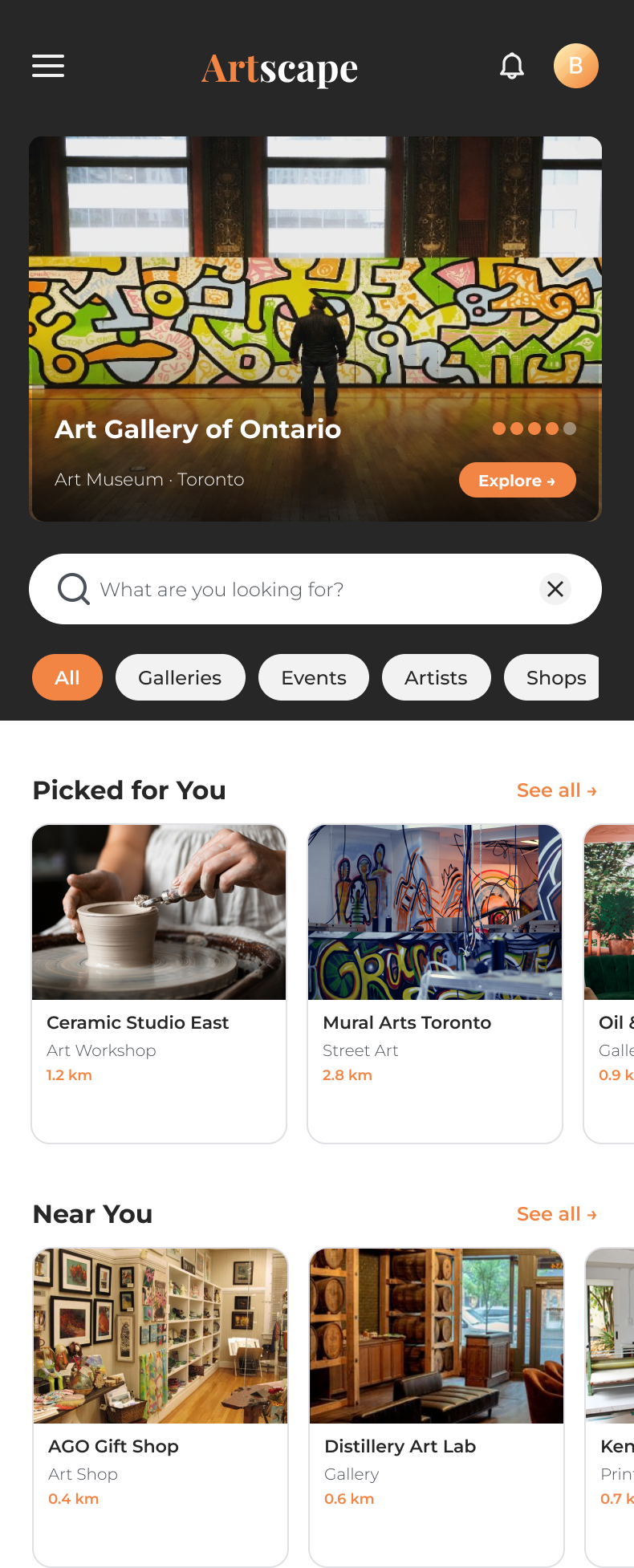 Artscape home discovery screen