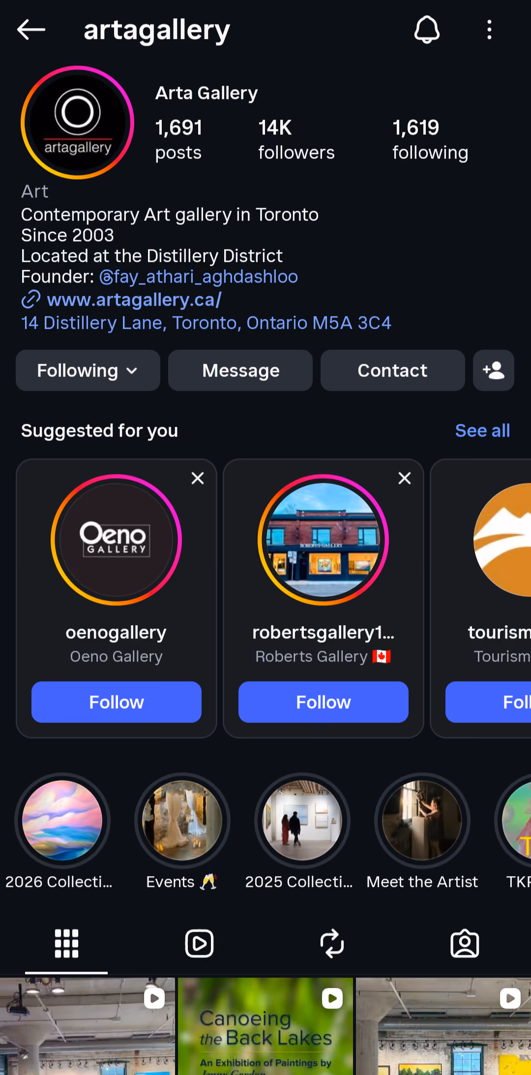 Arta Gallery Instagram profile