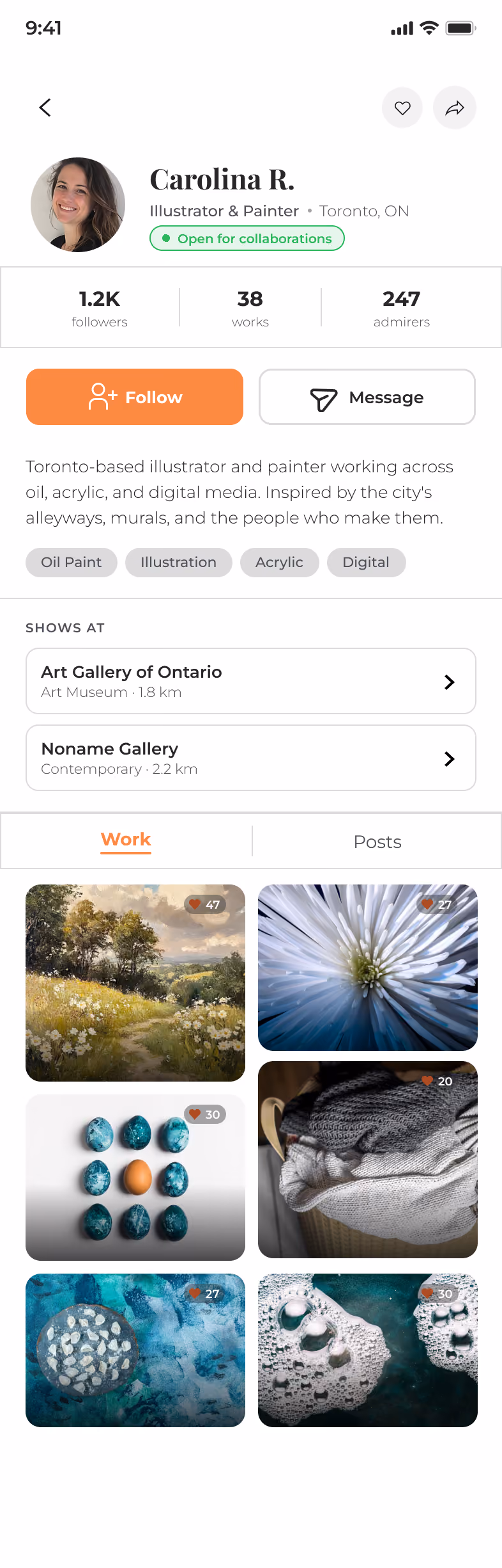 Artist profile page