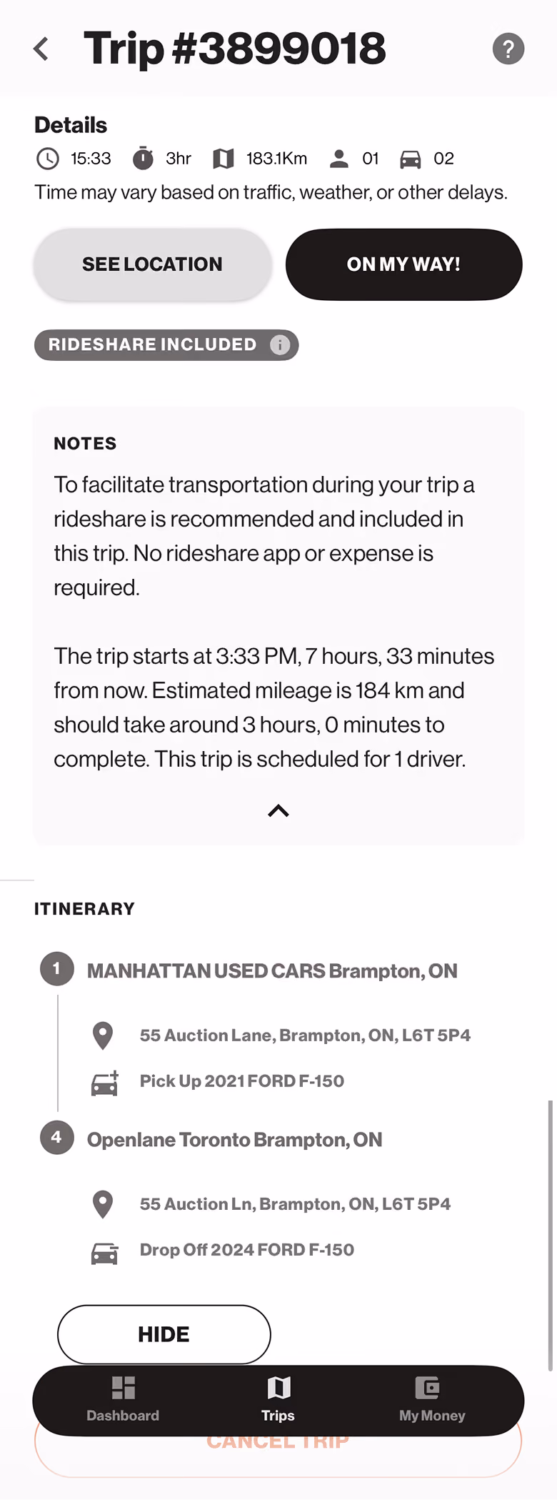 Trip Overview screen