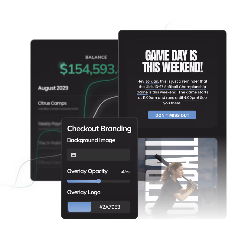 Softball graphic showing branding and marketing