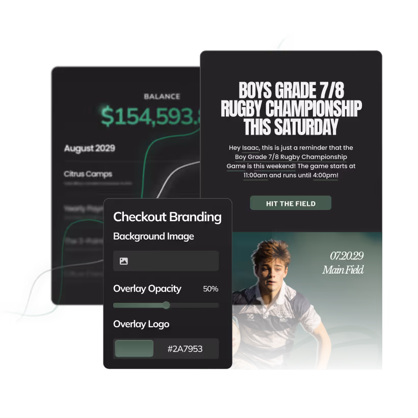 Rugby graphic showing branding and marketing