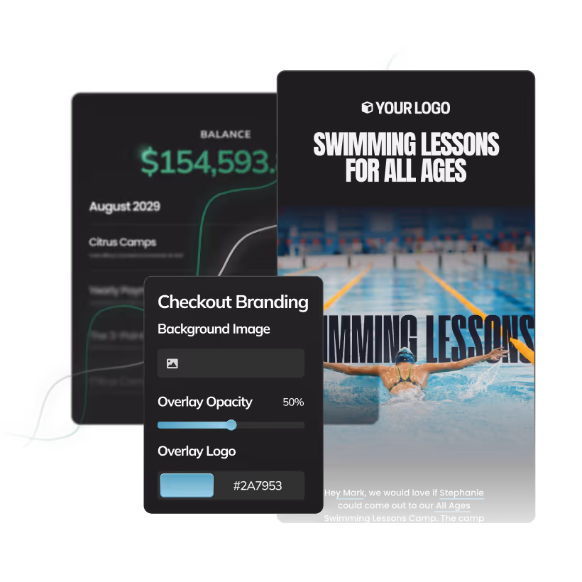 Swimming graphic showing branding and marketing