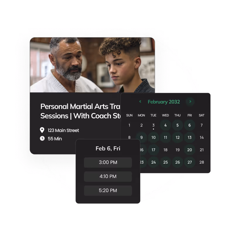 Martial arts graphic showing individual bookings on Citrus