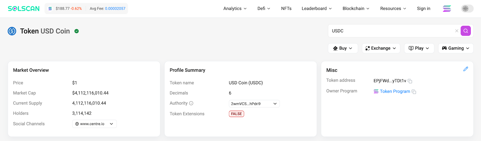 $USDC analysis in solscan