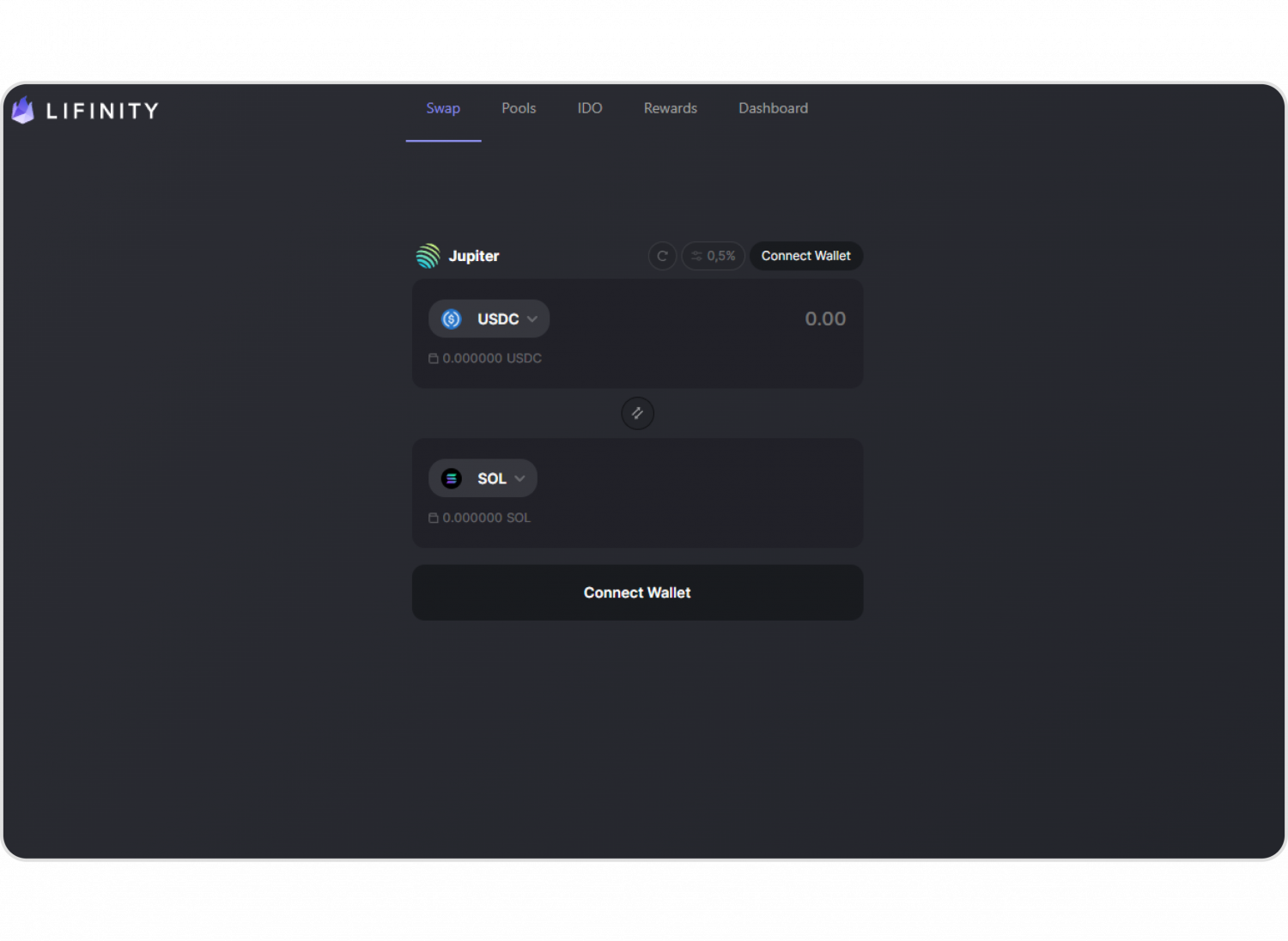 Lfinity's trading interface