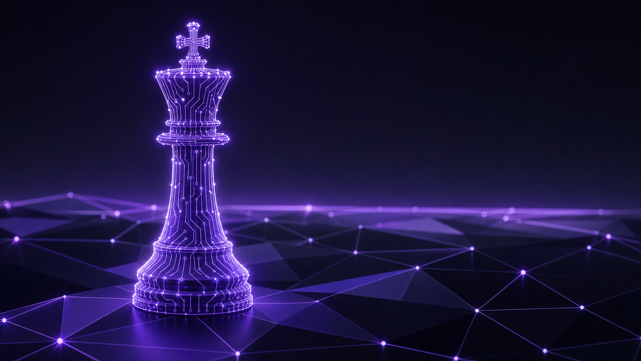 Abstract circuit-board chess king symbolizing AI leadership executive search