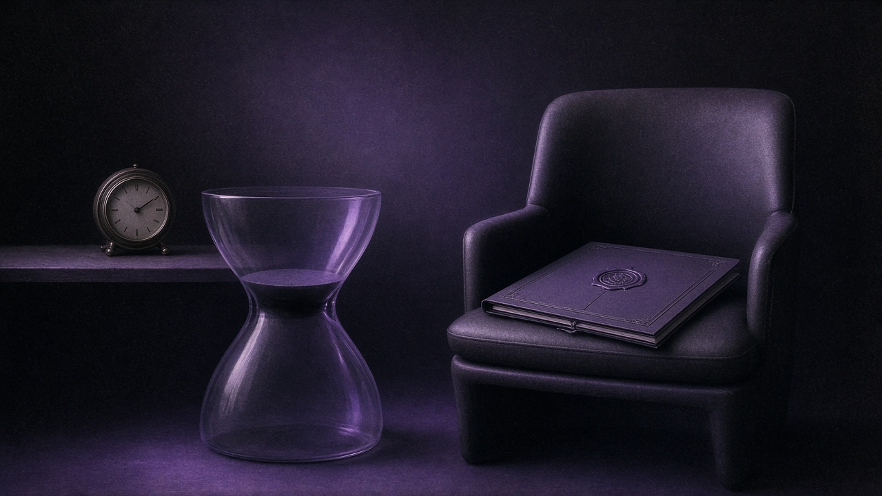 Clock and hourglass beside lasting sealed mandate chair - Motto x Beyond Chiefs