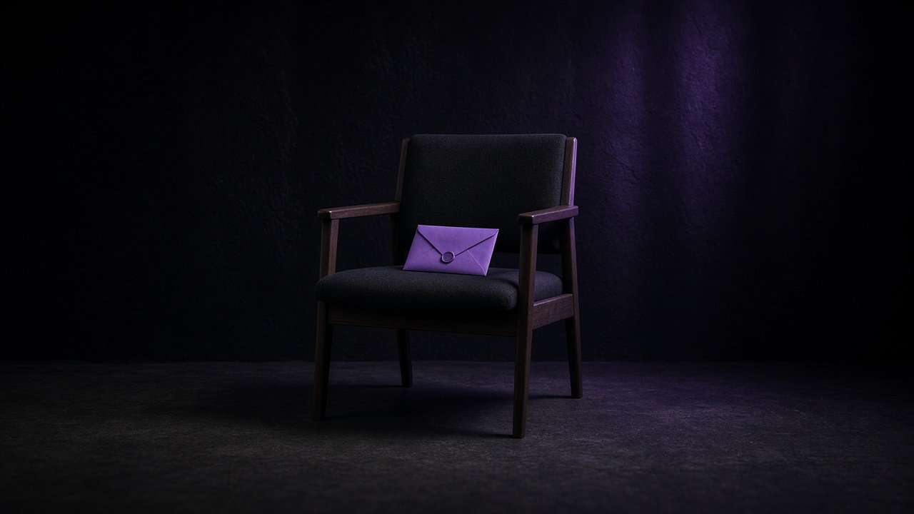 Empty interview room chair with sealed AI mandate - Motto x Beyond Chiefs