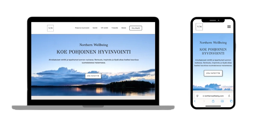 Kuvituskuva tietokoneesta ja kännykästä jossa näkyy nettisivun etusivu.