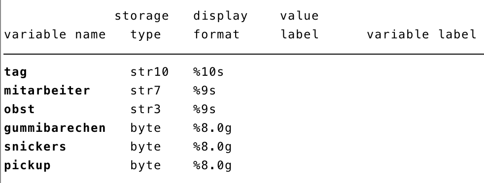 Datensturktur in Stata - vorher