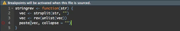 nicht aktivierter Breakpoint in RStudio